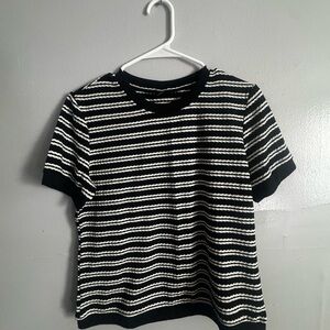 Black and White Striped Short Sleeve Knit Top